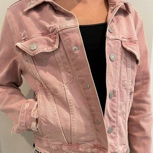 XS AMO pink, distressed denim jacket